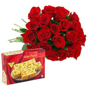 12 Red Roses with Soan Papdi